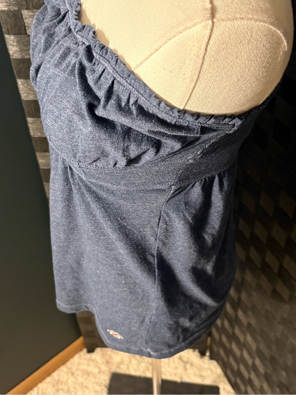 Vintage Hollister Y2K Blue Empire Waist Bandeau Top Ruffle Hem Logo - Picture 2 of 6